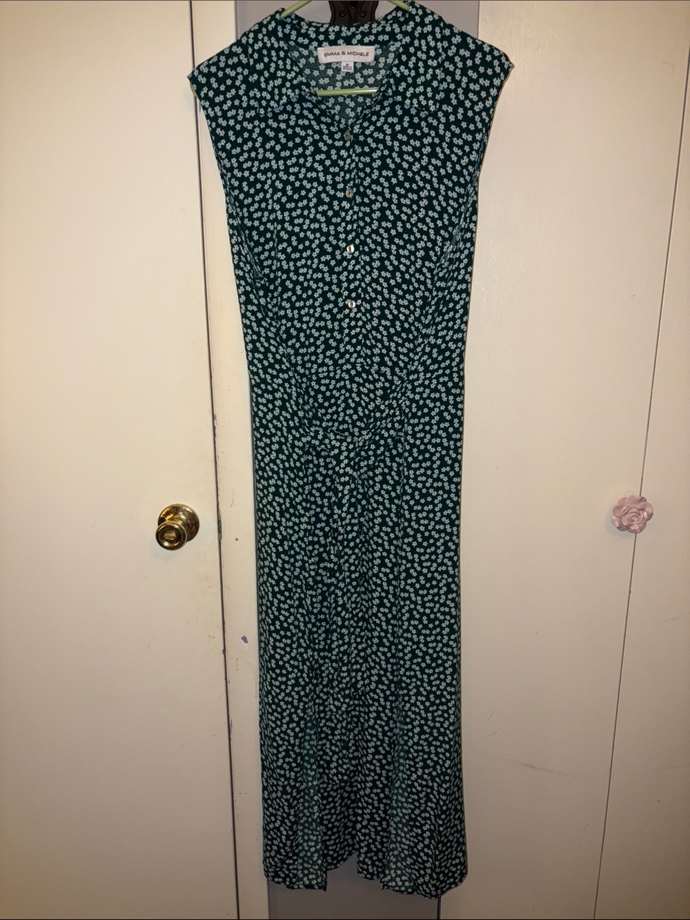 Emma & Michele Teal Green Floral Button-Up Top